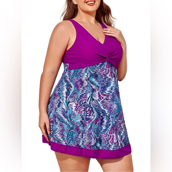 Summer Mae Plus Size One Floral Printed swim dress Padded High Waist - Picture 2 of 7